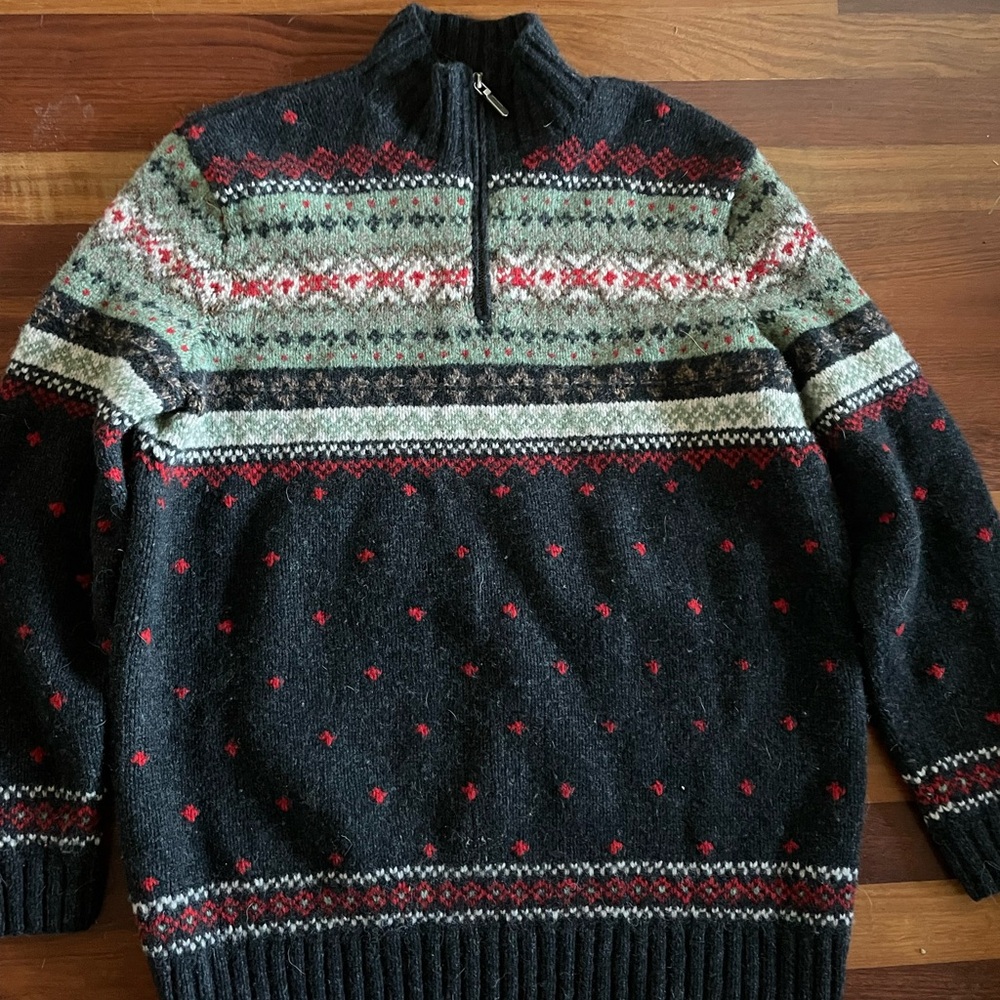 Hand knit Ralph Lauren wool half zip Nordic sweater M